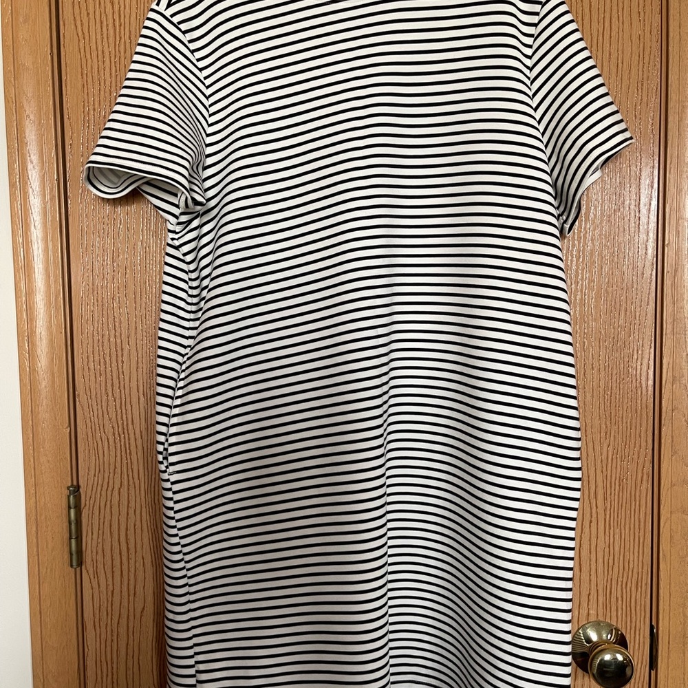 Striped Black and White Short-Sleeve Mini Dress
